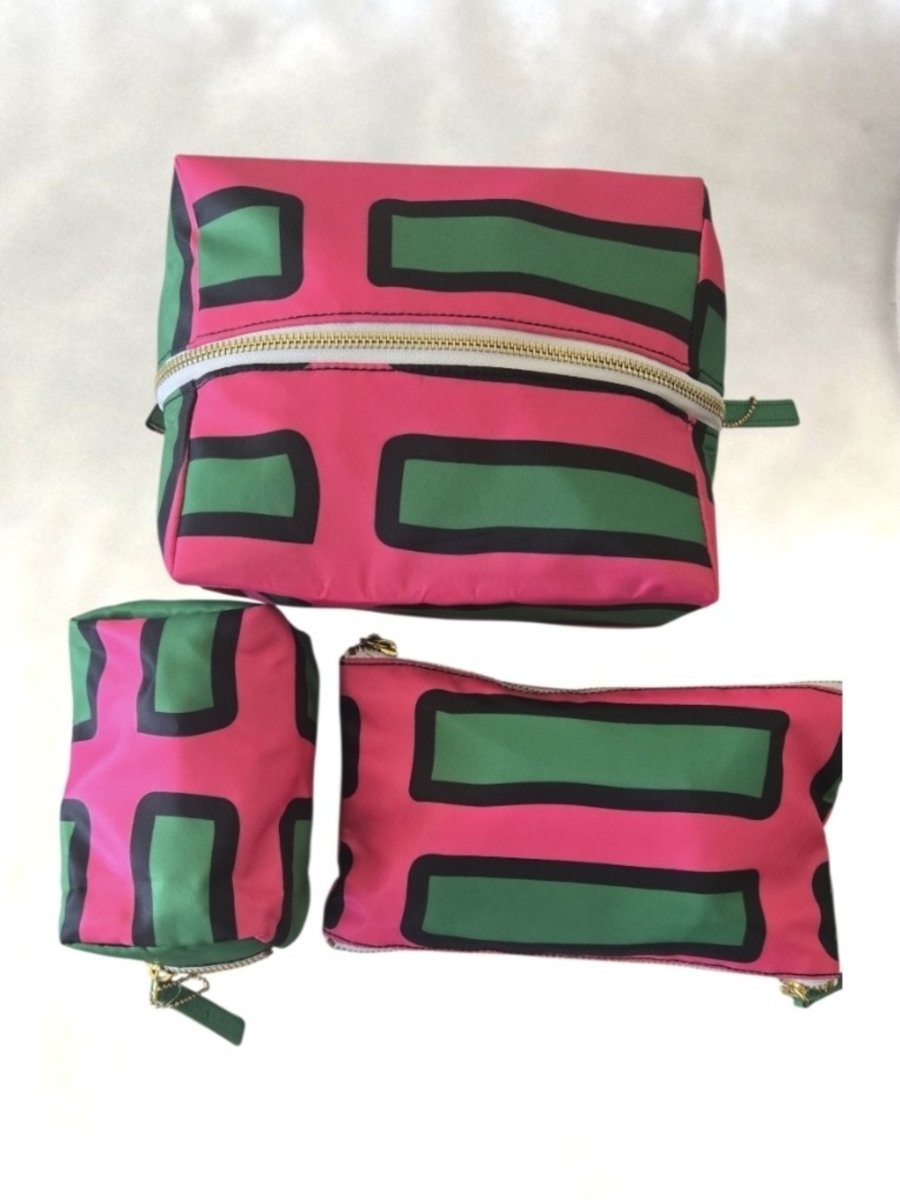 Sonja Kashuk Bright Pink & Green Travel Makeup Cosmetic Pouch 3 Set